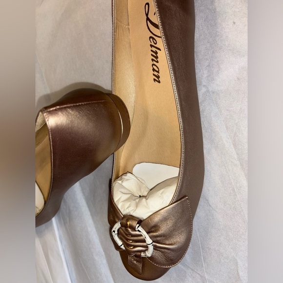 NEW Iconic Delman Rare Vintage Womens 10 Patina Bronze Leather Ballet Flats nwot - Picture 3 of 6